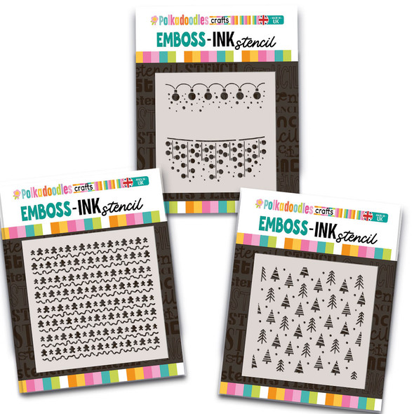 Cute Twinkling Christmas 6 x 6" Emboss-ink Stencil TRIO - card making, crafts, scrapbooking.