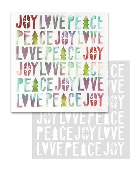 Peace Love Joy 8 x 8" Emboss-ink Stencil - card making, crafts, scrapbooking.