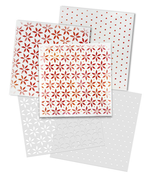 Poinsettia Dot 2 layering stencils 6 x 6" Emboss-ink Stencil - card making, crafts, scrapbooking.