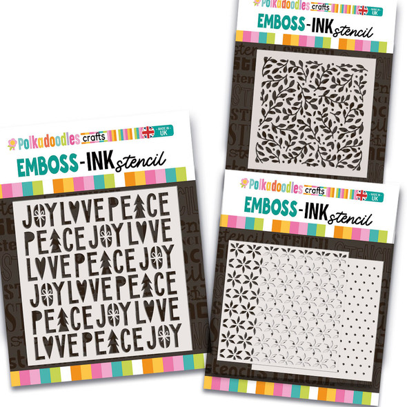 Christmas Joy Emboss-ink Stencil TRIO - card making, crafts, scrapbooking.