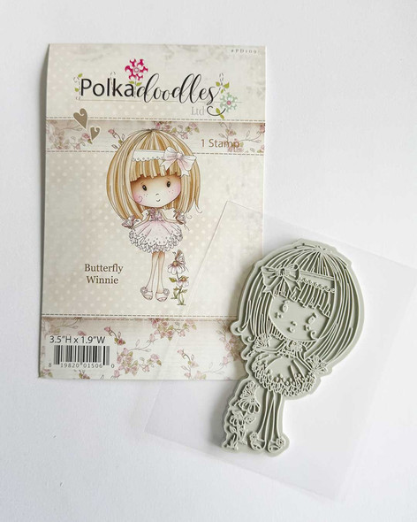 Butterfly Winnie cute Rubber Stamp -  craft, card making, colouring, scrapbooking