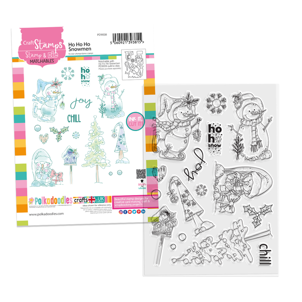 Ho Ho Snowmen A5/8x6" Clear Stamp Set – Christmas Card Making & Scrapbooking.