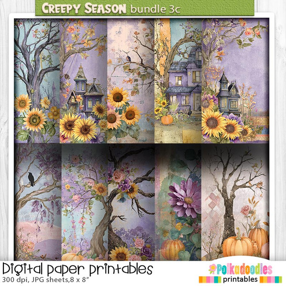 Creepy Autumn Halloween papers 3c - digital printable papers Halloween Fall - Card Making, Scrapbooking, Junk Journal, svg, stickers