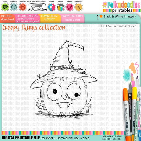 Scary Pumpkin 3 - Creepy Creatures cute craft digital stamp Halloween Fall Autumn Monsters, Card Making, Scrapbooking, Junk Journal, svg, stickers