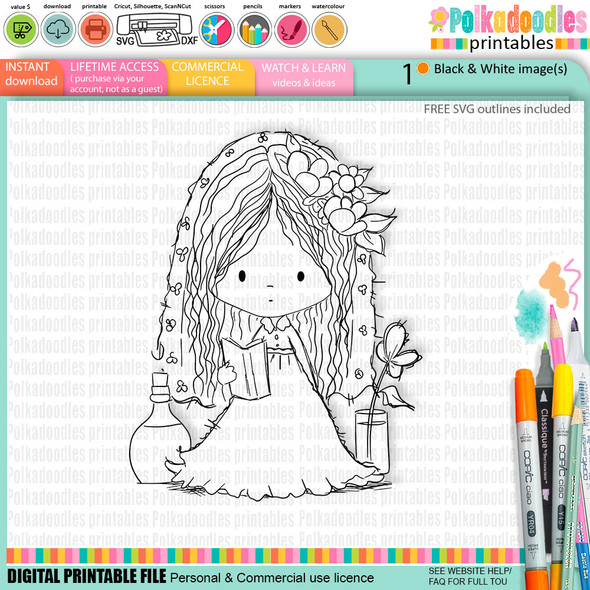 Spooky Witch Bride -cute craft digital stamp Halloween Fall Autumn Witches with Broomsticks - Card Making, Scrapbooking, Junk Journal, svg, stickers.