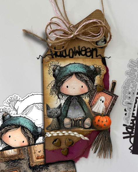 Witch with 2 cats -cute digital colour clipart craft digital stamp Halloween Fall Autumn Witches with Broomsticks - Card Making, Scrapbooking, Junk Journal, svg, stickers.