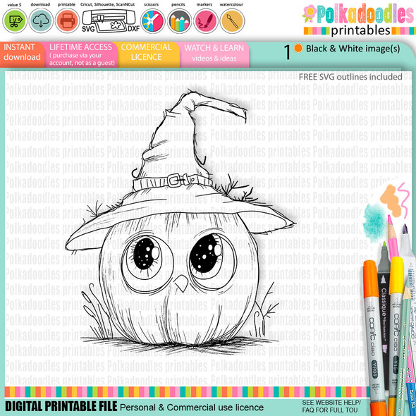 Pumpkin with Hat - cute craft digital stamp Halloween Fall Autumn Witches with Broomsticks - Card Making, Scrapbooking, Junk Journal, svg, stickers.
