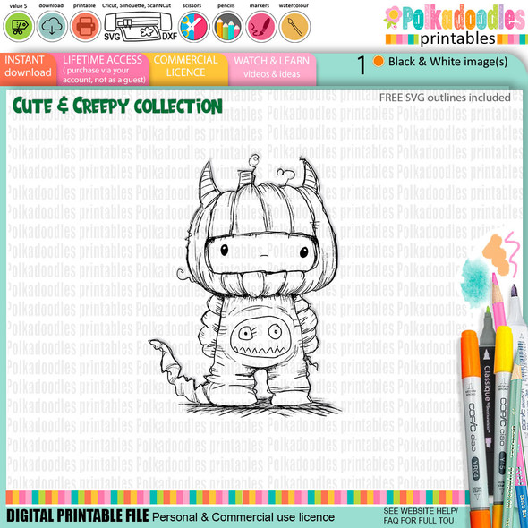 Pumpkin Boy dress up costume - cute craft digital stamp Halloween Fall Autumn Cute & Creepy - Card Making, Scrapbooking, Junk Journal, svg, stickers.