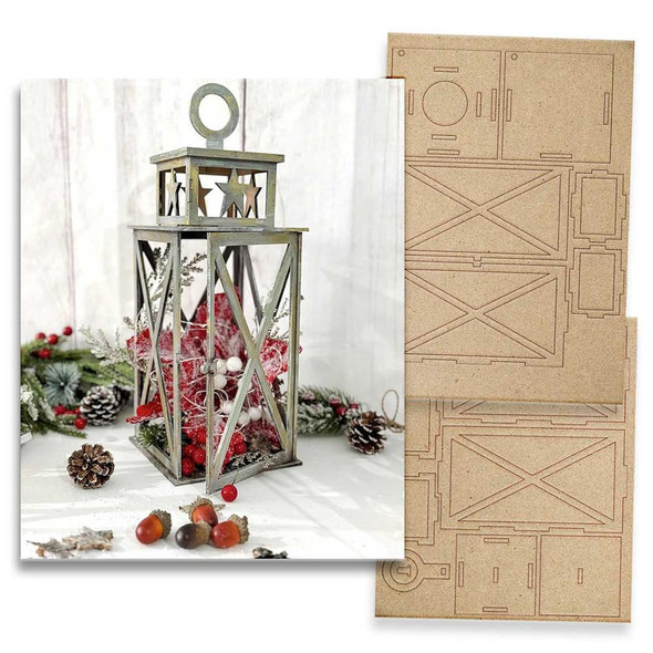 MDF Large Star Lantern MDF wood blank Craft Kit – Christmas Holiday Home Décor crafts, unassembled wooden lantern with star cutouts for Christmas decoration.