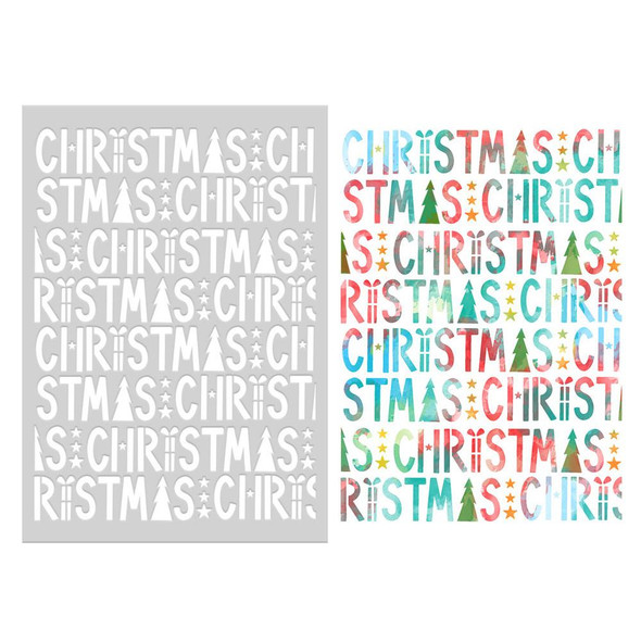 Frosted Christmas Christmas Block Text 6 x 8 Emboss-Ink Stencil for Card Making, Crafts, Scrapbooking, holiday-themed DIY projects.