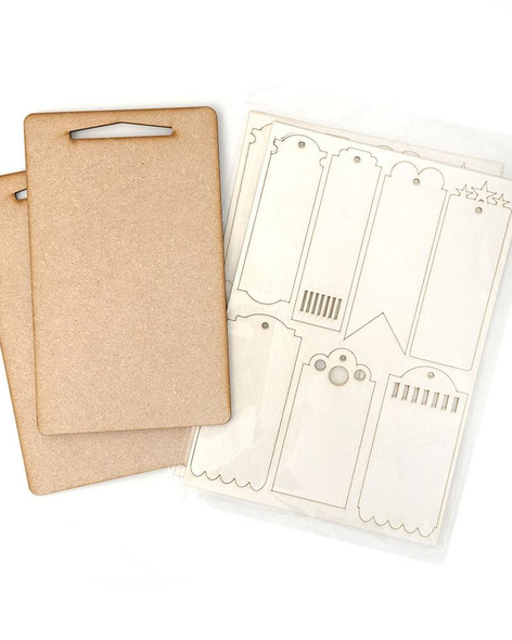 MDF Altered Art MDF Board & Chipboard Tags/Bookmarks Pack - Wood Blank Craft Kit, Home Décor with unpainted wooden tags and laser-cut chipboard tags for customizing and decorating