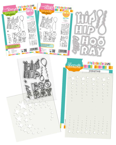 Hip Hip Hooray Birthday Celebration  bundle stamps, dies, papers for card making, craft, scrapbooking
