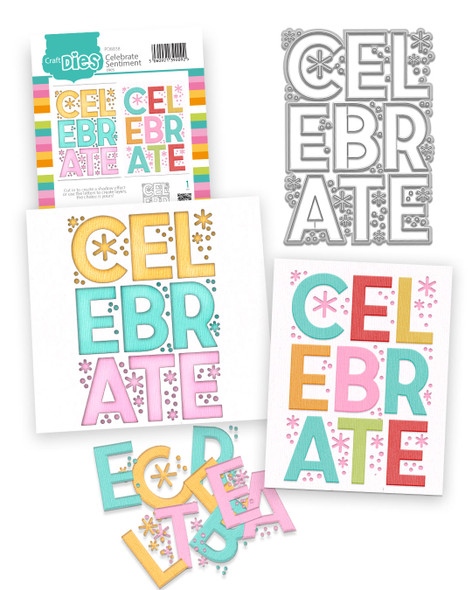Celebrate Text/Shaker In/out Sentiment Die A6/4x6" - Card making, craft supplies, scrapbooking