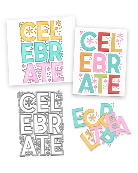 Celebrate Text/Shaker In/out Sentiment Die A6/4x6" - Card making, craft supplies, scrapbooking