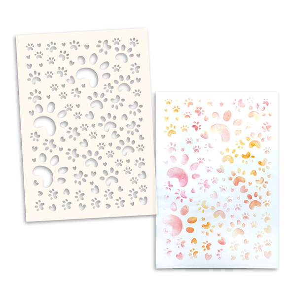Kitty Cat paw prints Stencil A5/6x8" - card making, craft, scrapbooking stencils.