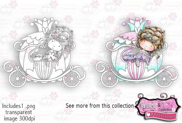 Princess/Bride Carriage Digital Craft Stamp download- Love & Kisses Work and Play 9 collection