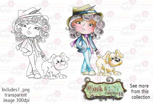 Dog Walking Digital Stamp - Work & Play 10 Digital Craft Download