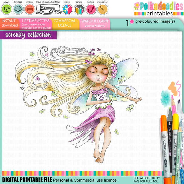 Serenity Fairy Butterfly - Digital Crafts, digital Stamp card making printable downloads.