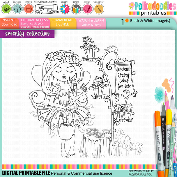 Serenity Fairy Cakes tea Party - Digital Crafts, digital Stamp card making printable downloads.