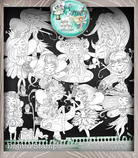 Serenity Fairy Joyful - Digital Crafts, digital Stamp card making printable downloads.