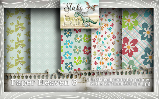 Sticks & Bones - Textured Flower Papers 6 (5 papers A4) - Digital Stamp CRAFT Download