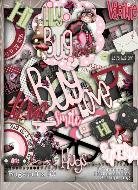 Lily Bug Love Stuff bundle kit (50 elements) - Digital Stamp CRAFT Download