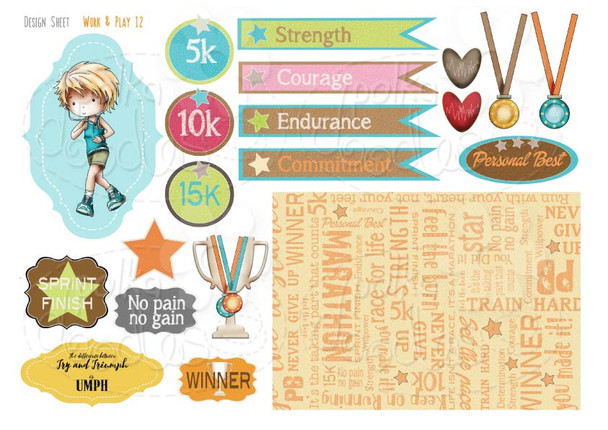 Work & Play 12 Design Sheet - Runner/Keep Fit/Workout - Digital Stamp CRAFT Download