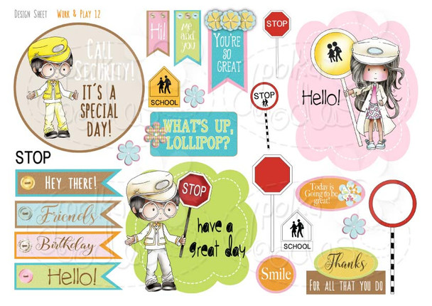 Work & Play 12 Design Sheet - Lollipop man/lady/school crossing patrol/security - Digital Stamp CRAFT Download