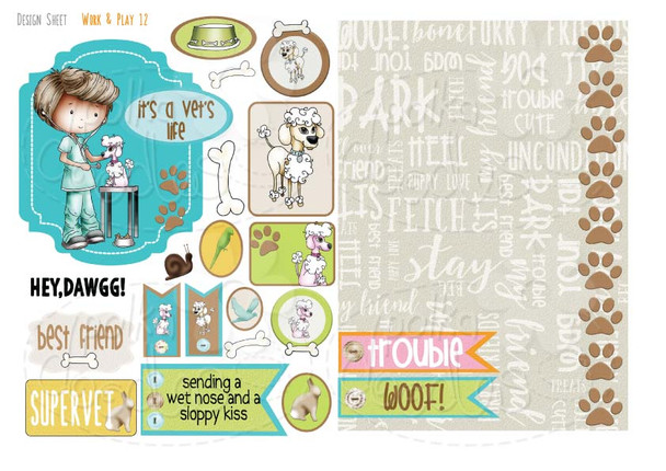 Work & Play 12 Design Sheet - Vet/Dog groomer - Digital Stamp CRAFT Download