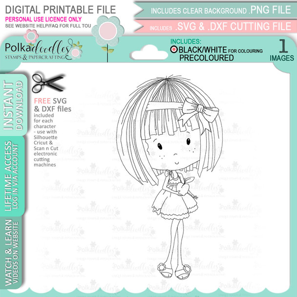 Sharing an Apple - Winnie Sugar Sprinkles Spring - Cute Printable Digital Stamp Card making Craft Download