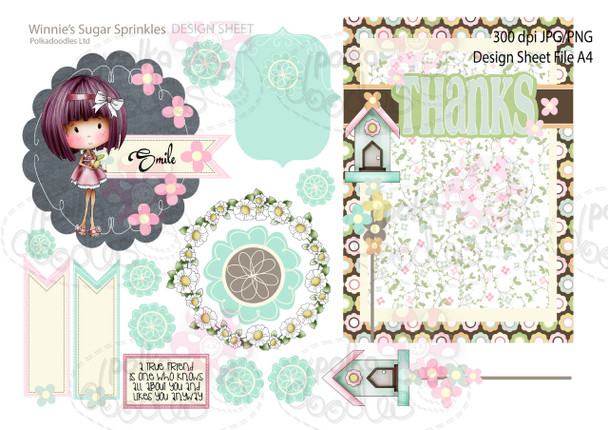 Winnie Sugar Sprinkles Springtime DESIGN SHEET 9 - Printable Crafting Digital Stamp Craft Scrapbooking Download