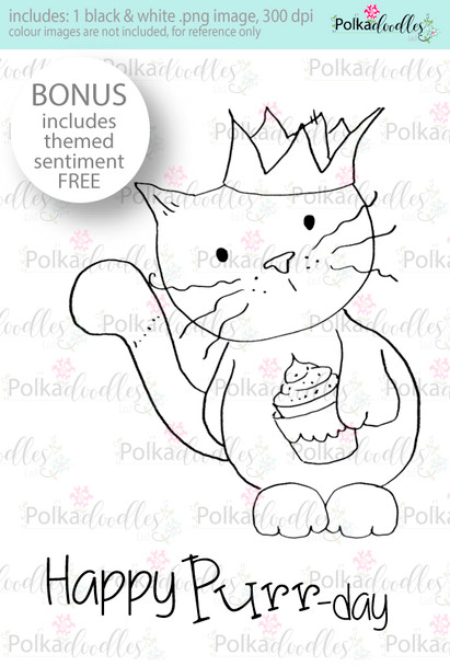Happy Purr-day Cat/Kitty ...Craft Digital stamp download with FREE Sentiment