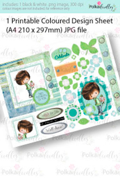 Flowers/gift for You Boy. Coloured Card making Design Sheet - Winnie Special Moments...Craft printable download digital stamps/digi scrap kit