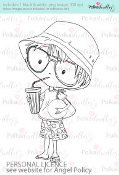 Boy drinking with a sun hat and a red beach ball coloured digital stamp/clipart- Winnie Special Moments...Craft printable download digital stamps/digi scrap kit