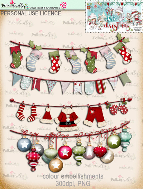 70+ Printable Embellishments - Winnie White Christmas...Craft printable download digital stamps/digi scrap