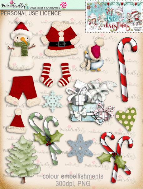 70+ Printable Embellishments - Winnie White Christmas...Craft printable download digital stamps/digi scrap