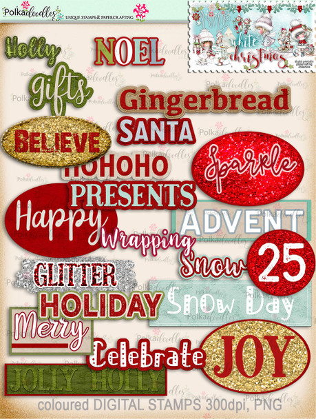 30+ Printable Christmas Word Art Embellishments - Winnie White Christmas...Craft printable download digital stamps/digi scrap