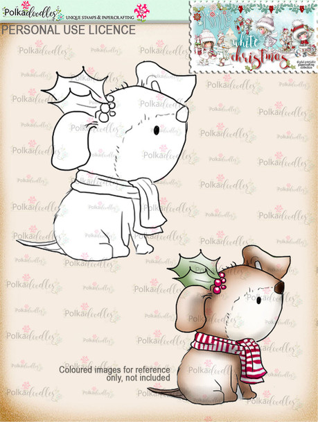 Holly Christmas dog Digital Stamp download - Winnie White Christmas printables...Craft printable download digital stamps/digi scrap