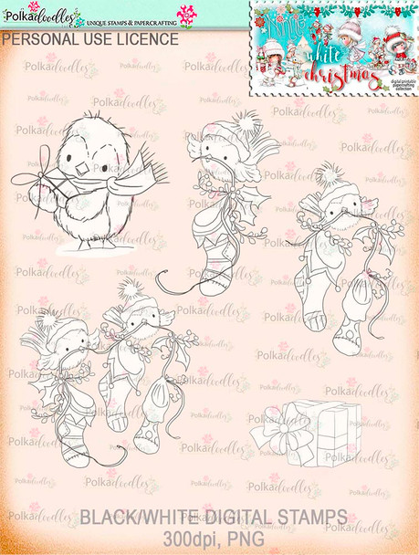 Winnie White Christmas Big Kahuna download including printable Winnie black and white digital stamps for crafting, card making and paper crafting - use with a digital cutting  machine such as the Silhouette Cameo or Brother Scan and Cut