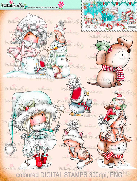 Winnie White Christmas Big Kahuna download including printable Winnie precoloured digital stamps for crafting, card making and paper crafting - use with a digital cutting  machine such as the Silhouette Cameo or Brother Scan and Cut