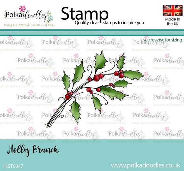 Holly Branch - clear polymer Christmas stamp