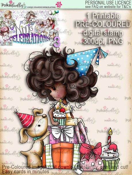 Winnie Celebrations 3...Pile of Surprises COLOURED digi stamp printable download