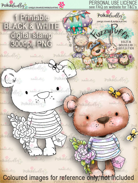 Bella Bear Bouquet - Fuzzypuffs digi stamp printable download