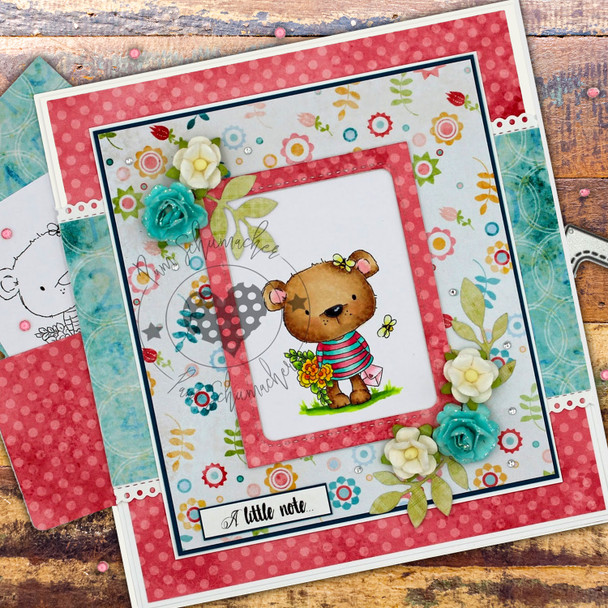 Bella Bear Bouquet - Fuzzypuffs COLOUR digi stamp printable download