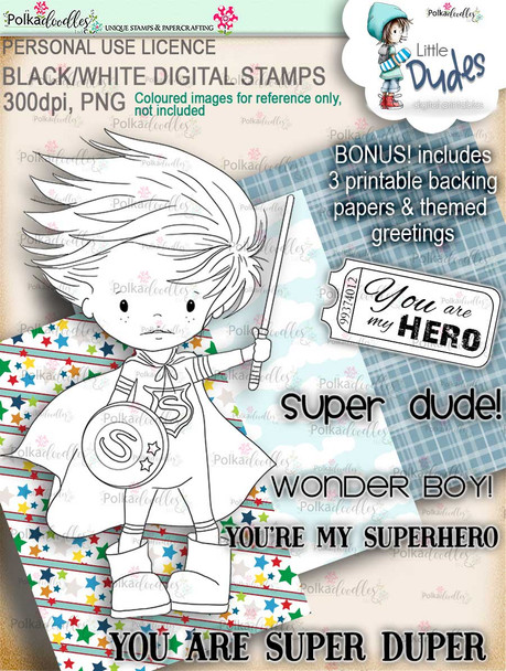 Superhero Little Dude - digi stamp printable download