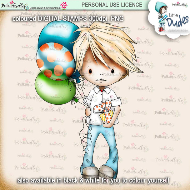 Party Little Dude  - PRECOLOURED - Little Dudes digi stamp printable download