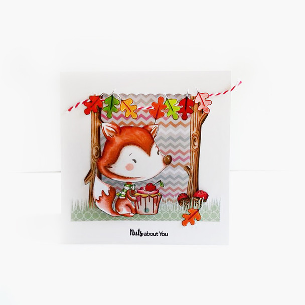 Cute Nuts About You Woodland Fox critter Clear Stamp set for card making craft scrapbooking