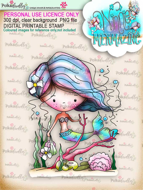 Winnie Mermaid Mermazing (precoloured) - collecting shells digital stamp download