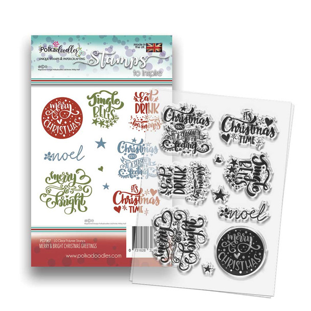 Merry & Bright Christmas Greetings - clear Stamp set 4 x 6"/A6 Merry & Bright Christmas Greetings - clear Stamp set 4 x 6"/A6
