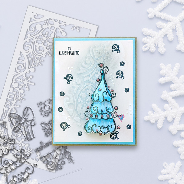 Curly Christmas stamp collection - 7 Clear Polymer stamp set